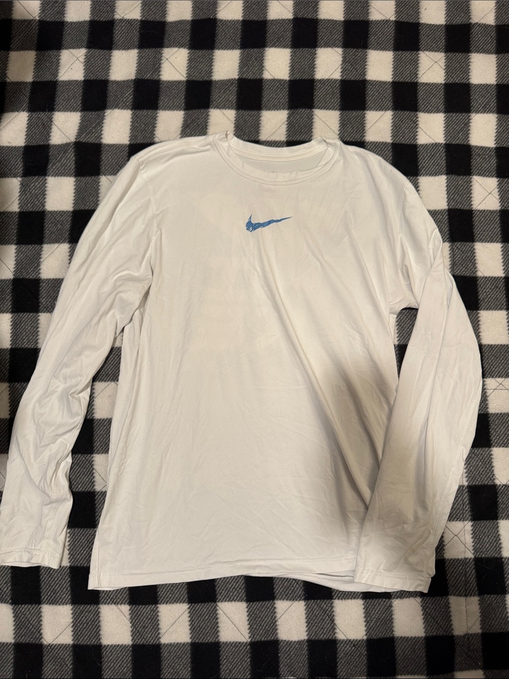 Nike White Long-Sleeve Tee with Blue Swoosh